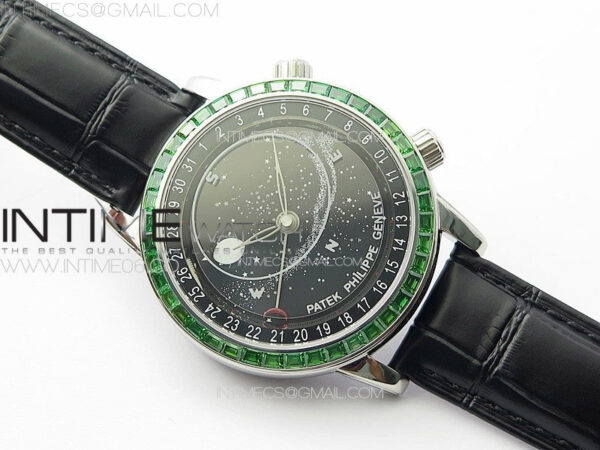 6104P Moon SS 3EF Best Edition Black Dial Green T Diamond Bezel on Black Leather Strap A240 – Bild 2