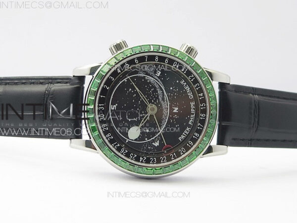 6104P Moon SS 3EF Best Edition Black Dial Green T Diamond Bezel on Black Leather Strap A240 – Bild 3