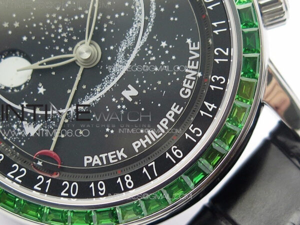 6104P Moon SS 3EF Best Edition Black Dial Green T Diamond Bezel on Black Leather Strap A240 – Bild 5