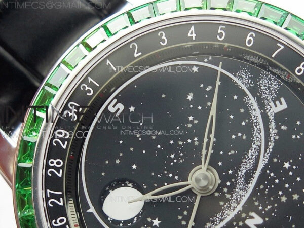 6104P Moon SS 3EF Best Edition Black Dial Green T Diamond Bezel on Black Leather Strap A240 – Bild 7