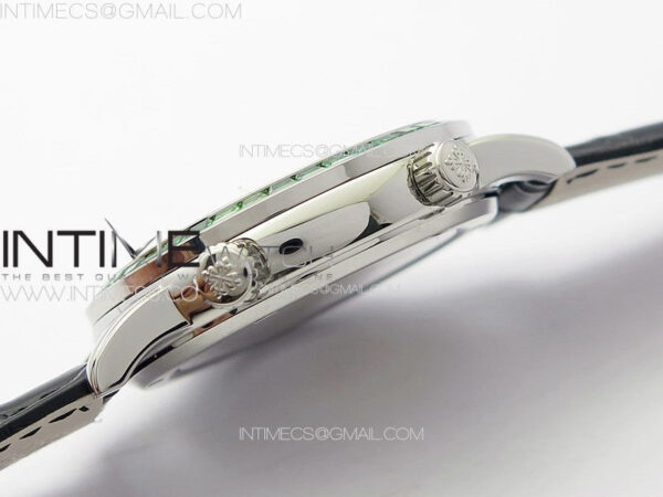 6104P Moon SS 3EF Best Edition Black Dial Green T Diamond Bezel on Black Leather Strap A240 – Bild 8