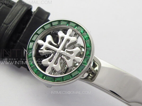 6104P Moon SS 3EF Best Edition Black Dial Green T Diamond Bezel on Black Leather Strap A240 – Bild 11