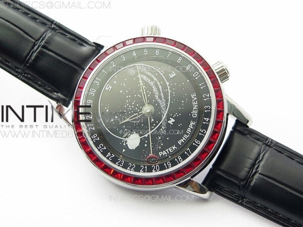 6104P Moon SS 3EF Best Edition Black Dial Red T Diamond Bezel on Black Leather Strap A240 – Bild 2
