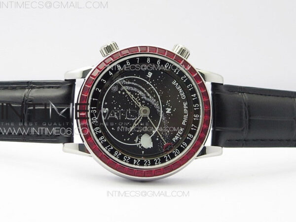 6104P Moon SS 3EF Best Edition Black Dial Red T Diamond Bezel on Black Leather Strap A240 – Bild 3