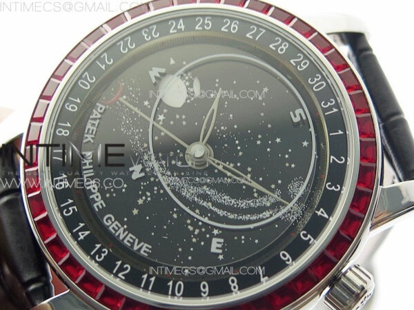 6104P Moon SS 3EF Best Edition Black Dial Red T Diamond Bezel on Black Leather Strap A240 – Bild 4