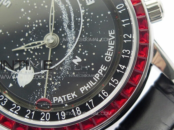 6104P Moon SS 3EF Best Edition Black Dial Red T Diamond Bezel on Black Leather Strap A240 – Bild 5