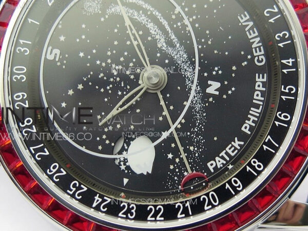 6104P Moon SS 3EF Best Edition Black Dial Red T Diamond Bezel on Black Leather Strap A240 – Bild 6