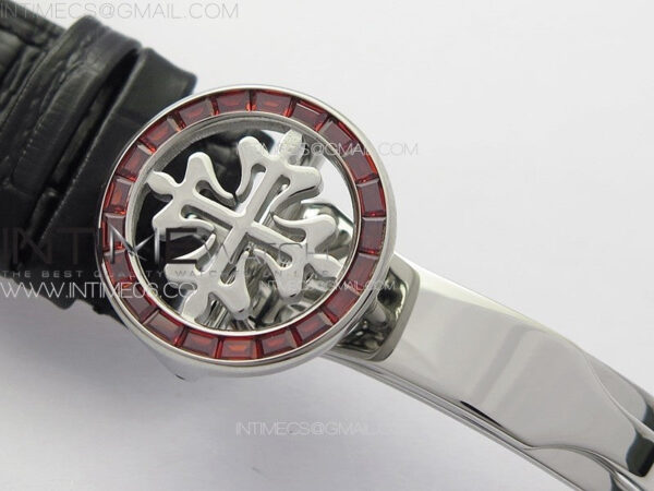 6104P Moon SS 3EF Best Edition Black Dial Red T Diamond Bezel on Black Leather Strap A240 – Bild 11