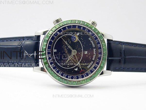 6104P Moon SS 3EF Best Edition Blue Dial Green T Diamond Bezel on Blue Leather Strap A240 – Bild 3