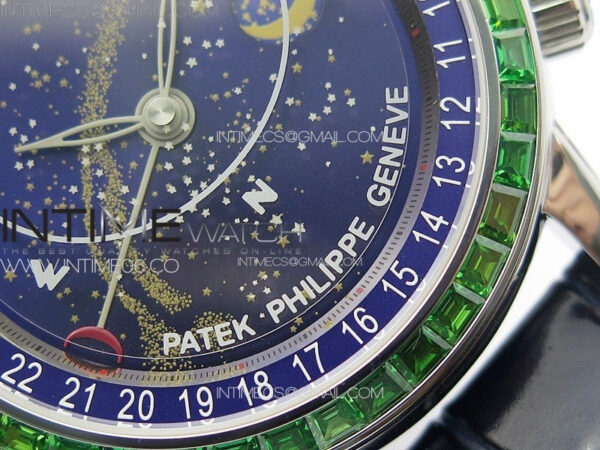 6104P Moon SS 3EF Best Edition Blue Dial Green T Diamond Bezel on Blue Leather Strap A240 – Bild 5