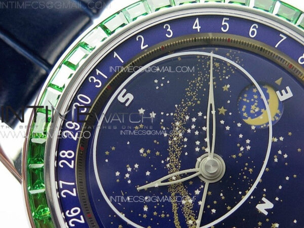 6104P Moon SS 3EF Best Edition Blue Dial Green T Diamond Bezel on Blue Leather Strap A240 – Bild 7