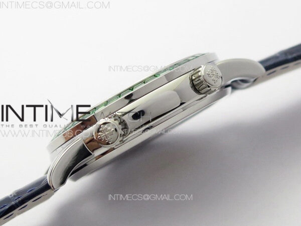 6104P Moon SS 3EF Best Edition Blue Dial Green T Diamond Bezel on Blue Leather Strap A240 – Bild 8