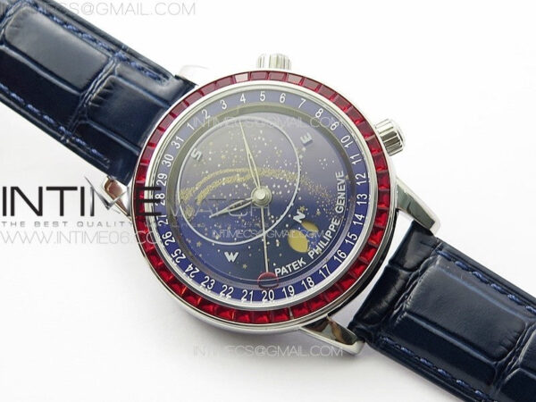 6104P Moon SS 3EF Best Edition Blue Dial Red T Diamond Bezel on Blue Leather Strap A240 – Bild 2