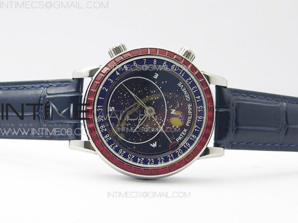 6104P Moon SS 3EF Best Edition Blue Dial Red T Diamond Bezel on Blue Leather Strap A240 – Bild 3