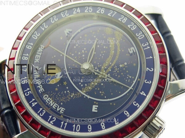 6104P Moon SS 3EF Best Edition Blue Dial Red T Diamond Bezel on Blue Leather Strap A240 – Bild 4