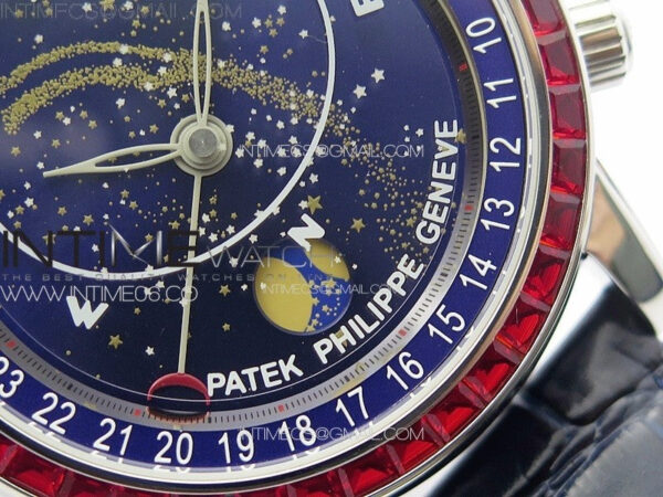 6104P Moon SS 3EF Best Edition Blue Dial Red T Diamond Bezel on Blue Leather Strap A240 – Bild 5