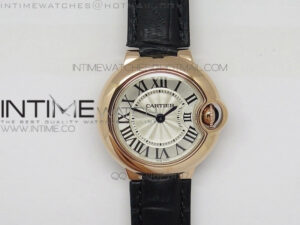 Ballon Bleu 28mm Ladies RG Case White Textured Dial on Brown Leather Ronda Quartz