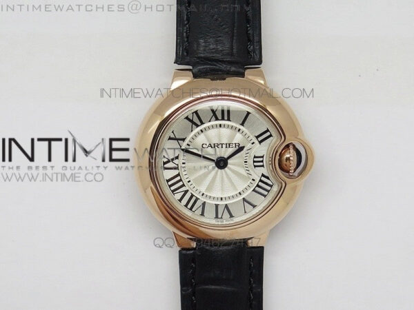 Ballon Bleu 28mm Ladies RG Case White Textured Dial on Brown Leather Ronda Quartz
