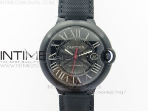 Ballon Bleu 42mm DLC Best Edition Black Dial on Black Nylon Leather Strap A2824