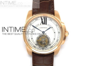 Calibre de RG Tourbillon White Dial on Brown Leather Strap