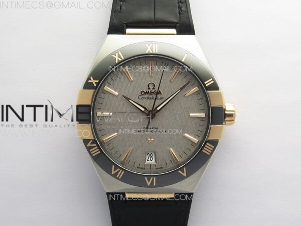 Constellation 41mm YG/Black Ceramic Bezel VSF 1:1 Best Edition Silver Dial on Black Gummy Strap A8900