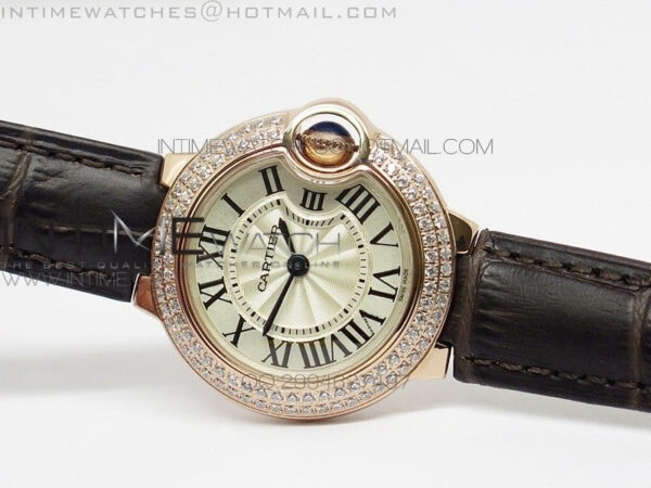 Ballon Bleu 28mm Ladies Diamind Bezel White Textured Dial on Brown Leather Ronda Quartz – Bild 2