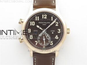 Calatrava 5524 RG Pilot Travel Time GRF Brown Dial on Brown Leather Strap MIYOTA 9015