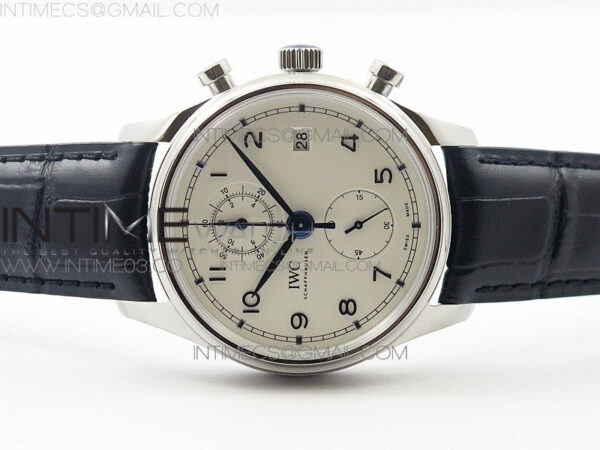6Portugieser Chrono Classic 42 IW390406 ZF 1:1 Best Edition White dial blue markers on Black Leather Strap A7750 – Bild 3