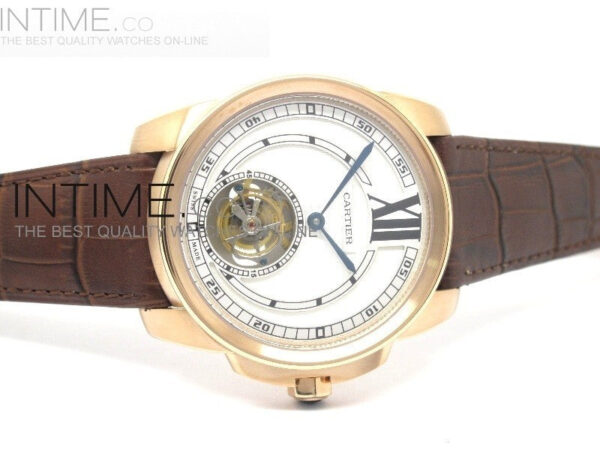 Calibre de RG Tourbillon White Dial on Brown Leather Strap – Bild 3