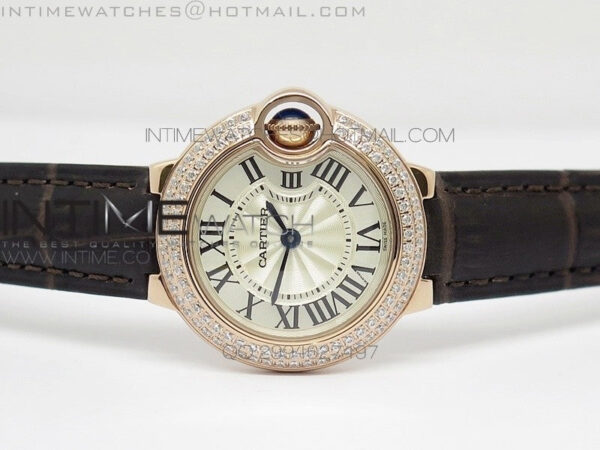 Ballon Bleu 28mm Ladies Diamind Bezel White Textured Dial on Brown Leather Ronda Quartz – Bild 3