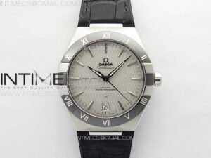 Constellation 41mm SS/Black Ceramic Bezel VSF 1:1 Best Edition Silver Dial on Black Gummy Strap A8900