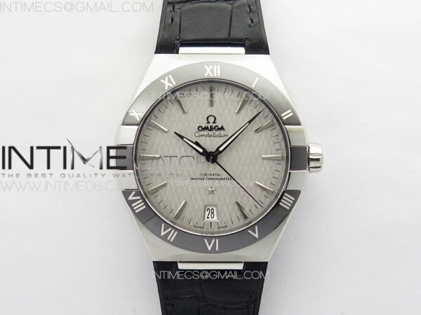 Constellation 41mm SS/Black Ceramic Bezel VSF 1:1 Best Edition Silver Dial on Black Gummy Strap A8900