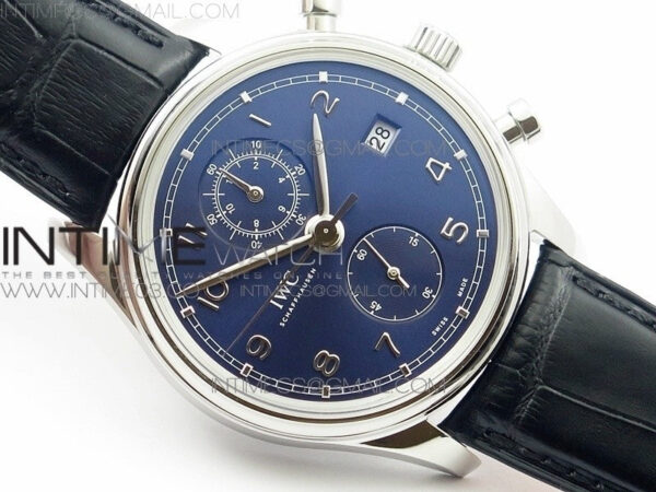6Portugieser Chrono Classic 42 IW390406 ZF 1:1 Best Edition Blue Dial Blue Hand on Black Leather Strap A7750 – Bild 2
