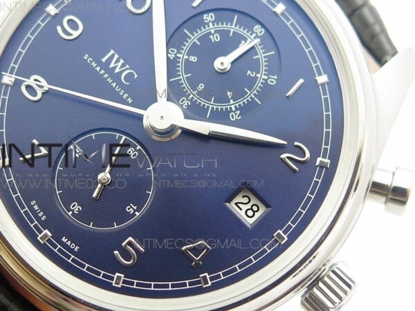 6Portugieser Chrono Classic 42 IW390406 ZF 1:1 Best Edition Blue Dial Blue Hand on Black Leather Strap A7750 – Bild 5