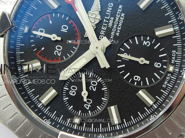 Avenger Chrono SS Red Second hand B50 Black Dial on Black Nylon Strap A7750 – Bild 7