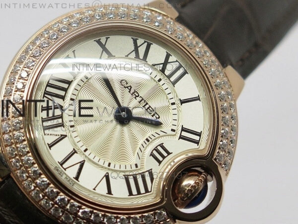 Ballon Bleu 28mm Ladies Diamind Bezel White Textured Dial on Brown Leather Ronda Quartz – Bild 4