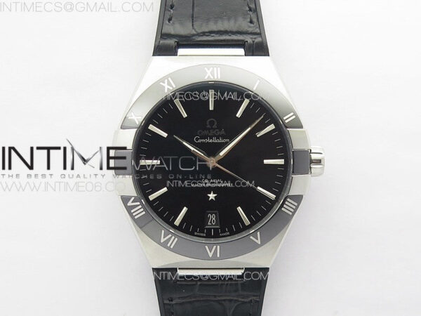 Constellation 41mm SS/Black Ceramic Bezel VSF 1:1 Best Edition Black Dial on Black Gummy Strap A8900