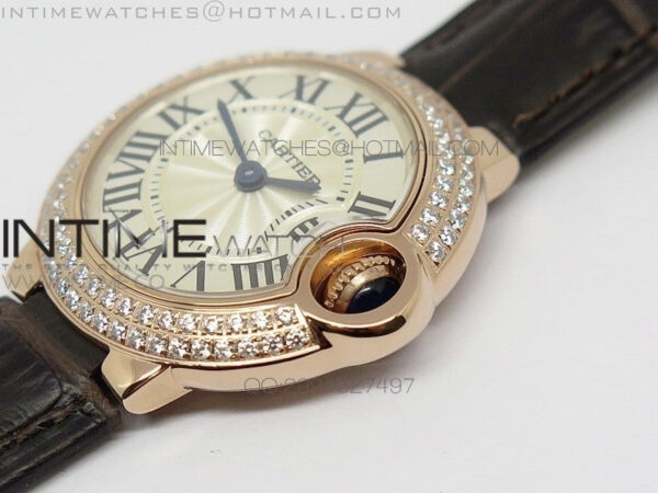 Ballon Bleu 28mm Ladies Diamind Bezel White Textured Dial on Brown Leather Ronda Quartz – Bild 5