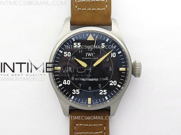 Big Pilot IW329701 Ti M+F 1:1 Best Edition Black Dial on Brown Leather Strap SEIKO 8N-24