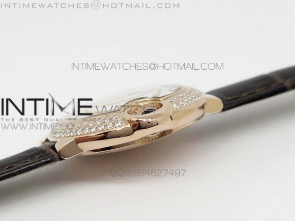 Ballon Bleu 28mm Ladies Diamind Bezel White Textured Dial on Brown Leather Ronda Quartz – Bild 6