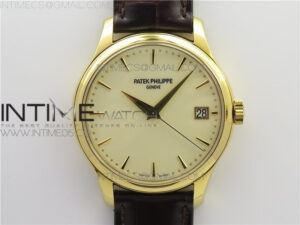 Calatrava 5227R YG ZF 1:1 Best Edition Ivory Dial on Brown Leather Strap A324CS