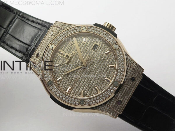 Classic Fusion 42mm RG Paved Diamonds Case And Bezel B50F Paved Diamonds Dial On Black Gummy Strap A2892 – Bild 2
