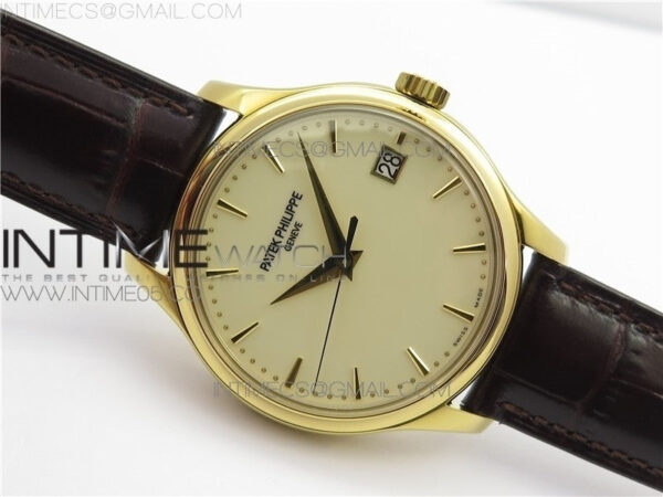 Calatrava 5227R YG ZF 1:1 Best Edition Ivory Dial on Brown Leather Strap A324CS – Bild 2