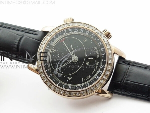 6104P Moon RG Black Dial Diamond Bezel on Black Leather Strap A240 – Bild 2