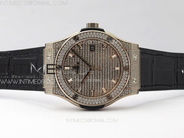Classic Fusion 42mm RG Paved Diamonds Case And Bezel B50F Paved Diamonds Dial On Black Gummy Strap A2892 – Bild 3