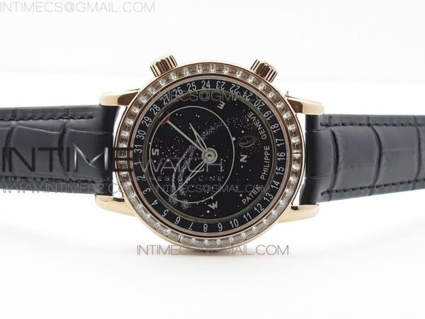 6104P Moon RG Black Dial Diamond Bezel on Black Leather Strap A240 – Bild 3