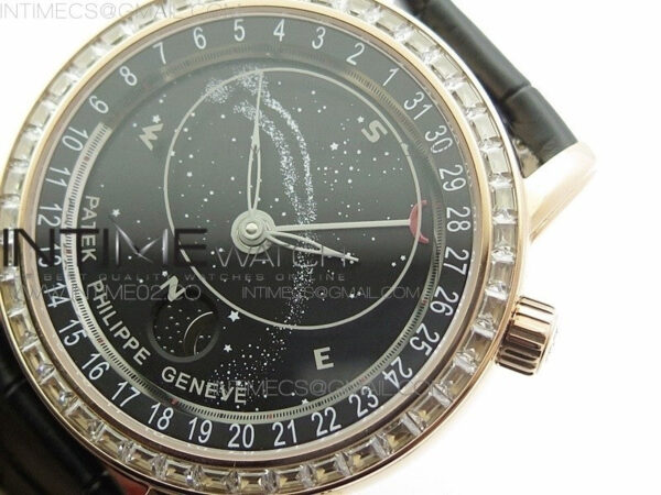 6104P Moon RG Black Dial Diamond Bezel on Black Leather Strap A240 – Bild 4