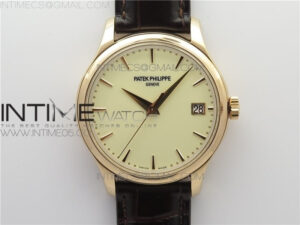 Calatrava 5227R RG ZF 1:1 Best Edition Ivory Dial on Brown Leather Strap A324CS