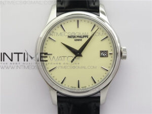 Calatrava 5227R SS ZF 1:1 Best Edition Ivory Dial on Black Leather Strap A324CS