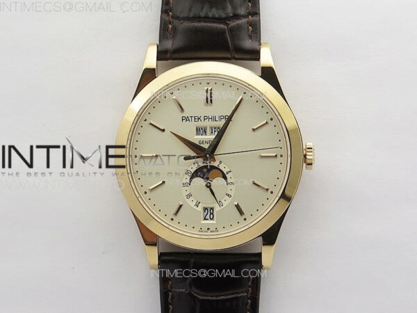Annual Calendar Moonphase 5396 RG PPF 1:1 Best Edition White Sticks Dial on Black Leather Strap PPF324